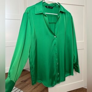 Zara Satin Basic Shirt, Size XS